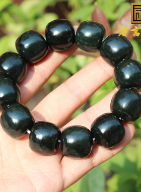 方言和田玉精品佩戴新疆细润塔县黑青玉高油高脂18mm老型珠手串A6