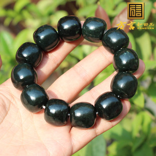 方言和田玉精品佩戴新疆细润塔县黑青玉高油高脂18mm老型珠手串A6