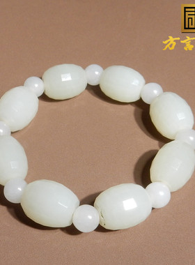 新疆且末羊脂白玉16mm钻石面手链