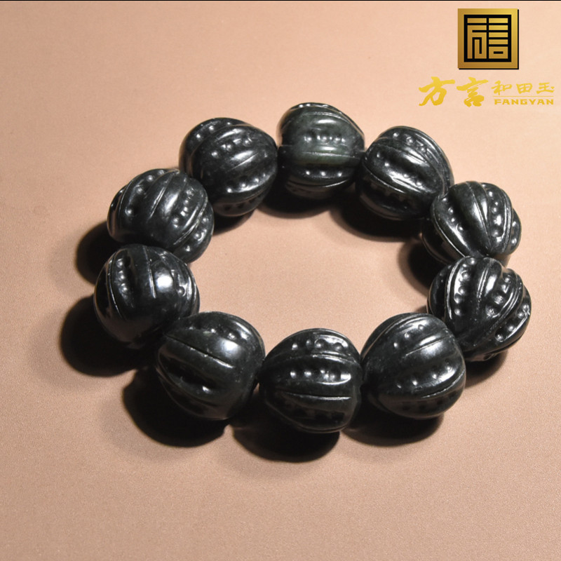 震惊方言和田玉精品特色新疆塔县一级细塔青青玉核桃玉手链手串A1