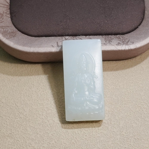 和田玉新疆细腻油润且末老坑料白玉观音菩萨无事牌吊坠挂件玉佩Q