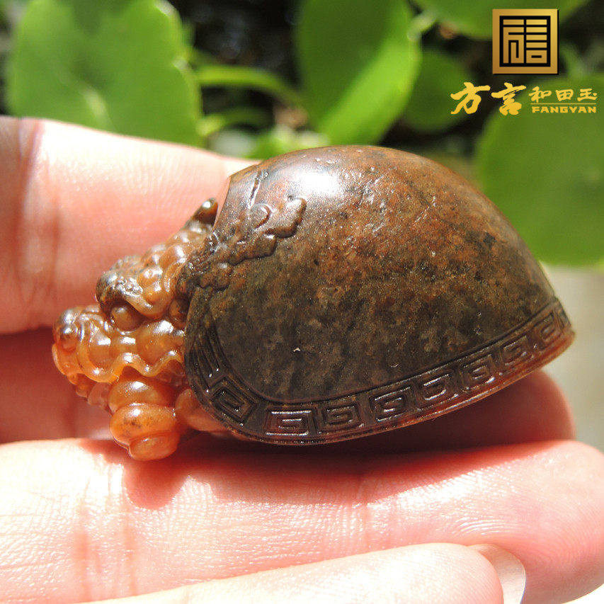 方言罕见老土大红皮独颗栗子黄老熟黄玉籽料吊坠原石龙龟手把件R
