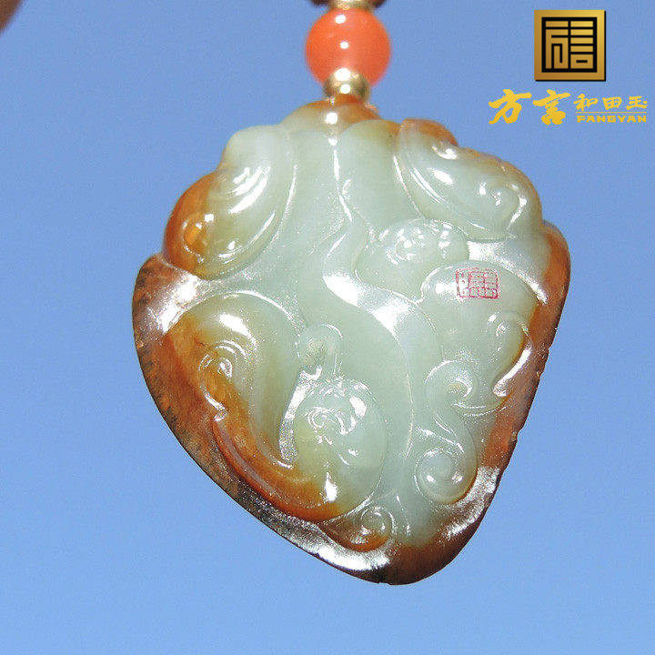 方言镇店之宝珍藏级蓝基调老土大红沁皮籽料吊坠福寿龙龟手把件F