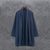 春秋加厚长袍中国风男汉服老粗布棉麻唐装 男道袍居士茶服禅服加绒