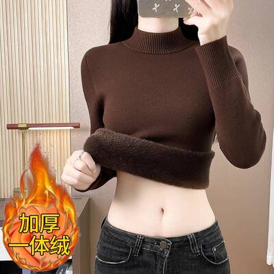 羊绒衫羊毛衫加绒加厚一体绒保暖半高领秋冬内搭纯针织打底毛衣女