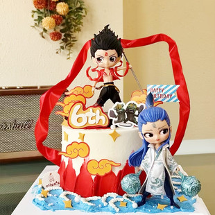 哪吒蛋糕三太子魔童转世蛋糕装饰摆件敖丙网红手办公仔烘焙插件