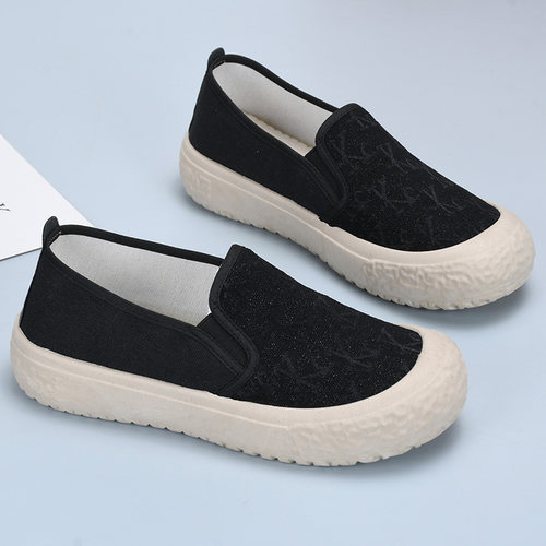 春秋新款帆布鞋女时尚百搭厚底学生鞋一脚蹬懒人渔夫鞋女士休闲鞋