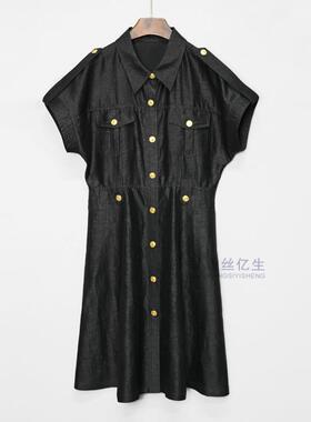 缪斯女神香云纱黑色龟裂纹时尚气质休闲夏季女士风衣连衣裙X3166