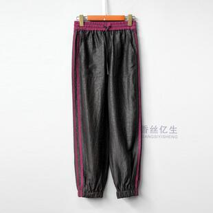 休闲女裤 传奇 百搭九分裤 拼接松紧腰休闲中式 X2723 黑色时尚