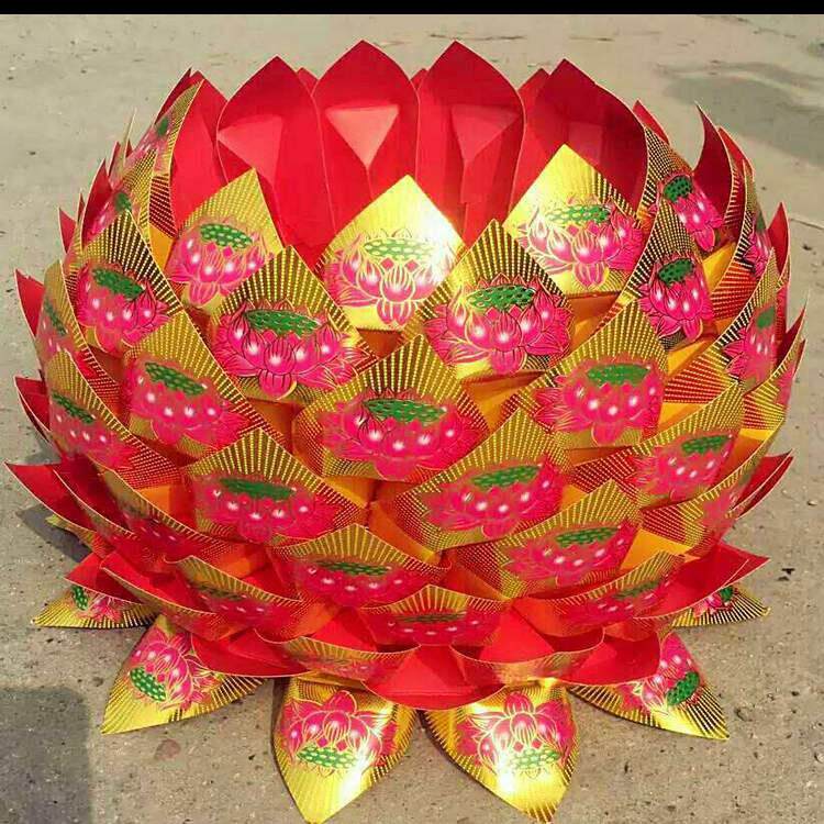 莲花聚宝盆折纸手工大号半成品硬卡纸折莲纸花七彩九转莲聚财宝盆