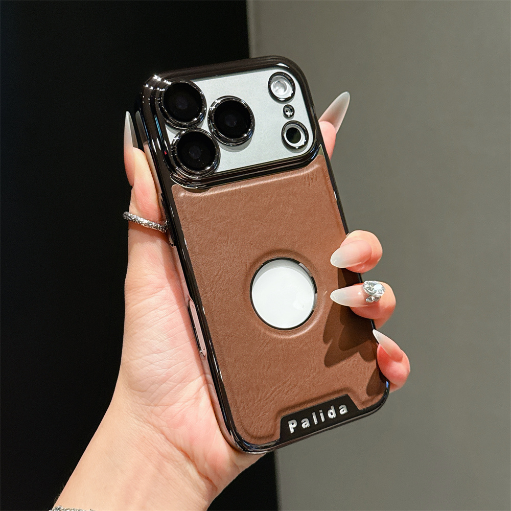 适用苹果17promax手机壳自带镜头膜17pro高档商务皮纹16pro全包防摔15高级感轻奢男女电镀超薄保护套