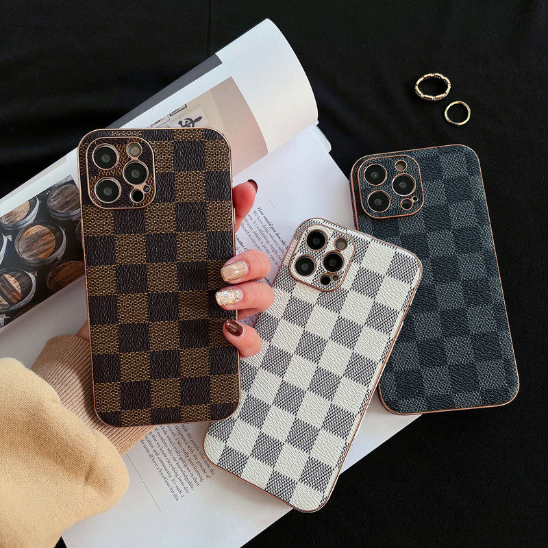 欧美格纹07lv适用iphone14/13promax/12苹果11手机壳电镀xrxsmax潮