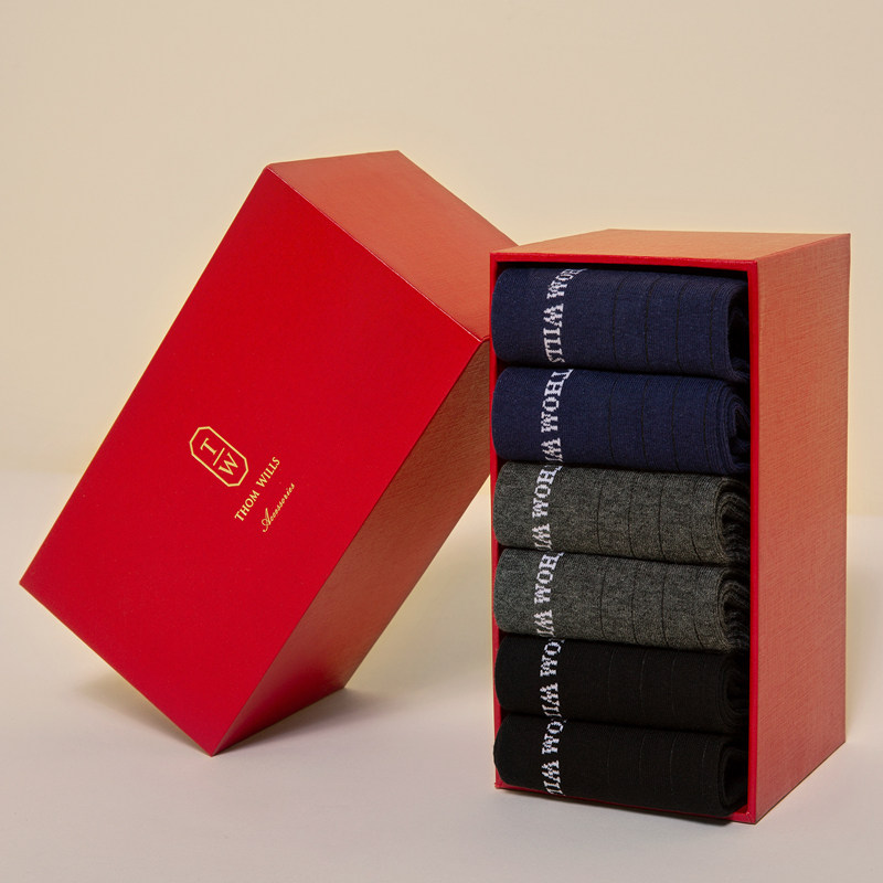 ThomWills男士袜子正装纯棉全棉中筒黑色防臭吸汗绅士商务男袜