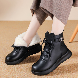 真皮羊毛妈妈鞋棉鞋皮毛一体雪地靴保暖防滑中老年短靴女2025冬季