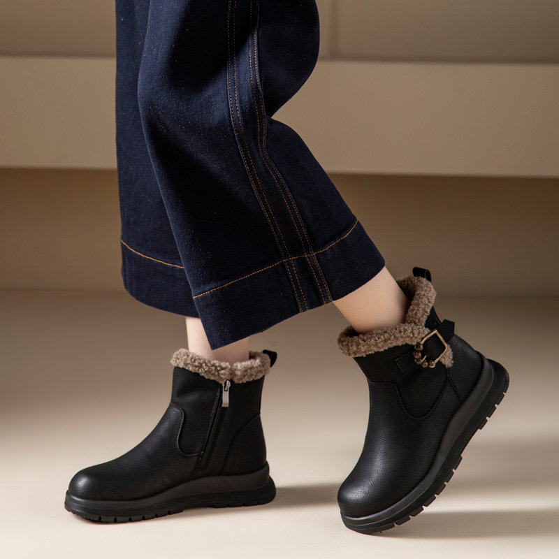 真皮加绒短靴皮毛一体雪地靴女防滑加厚中老年妈妈棉鞋2025冬新款,女鞋,时装靴,淘宝优惠券,粉丝福利购,淘宝优惠卷