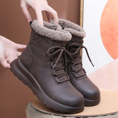 棉鞋 兔毛加厚保暖防滑短靴中老年女鞋 子冬季 真皮雪地靴妈妈鞋 新款