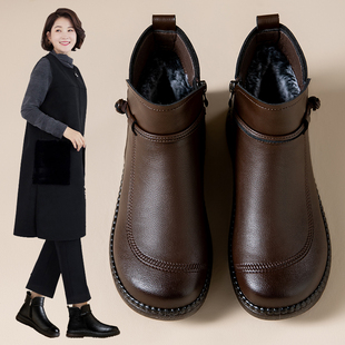 加厚加绒保暖妈妈鞋棉鞋舒适不累脚中老年人短靴防滑女鞋2025冬季