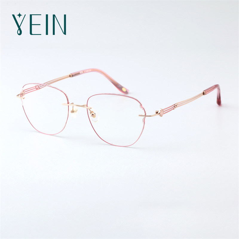 魅影无框眼镜yein云克悦y5871钻石切边百搭超轻钛架近视眼镜女