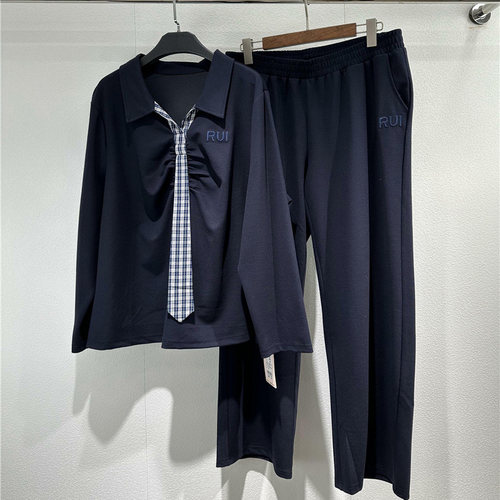 5421芮娜依莲2026春新款大码女装显瘦上衣+裤子两件套装时尚遮肉