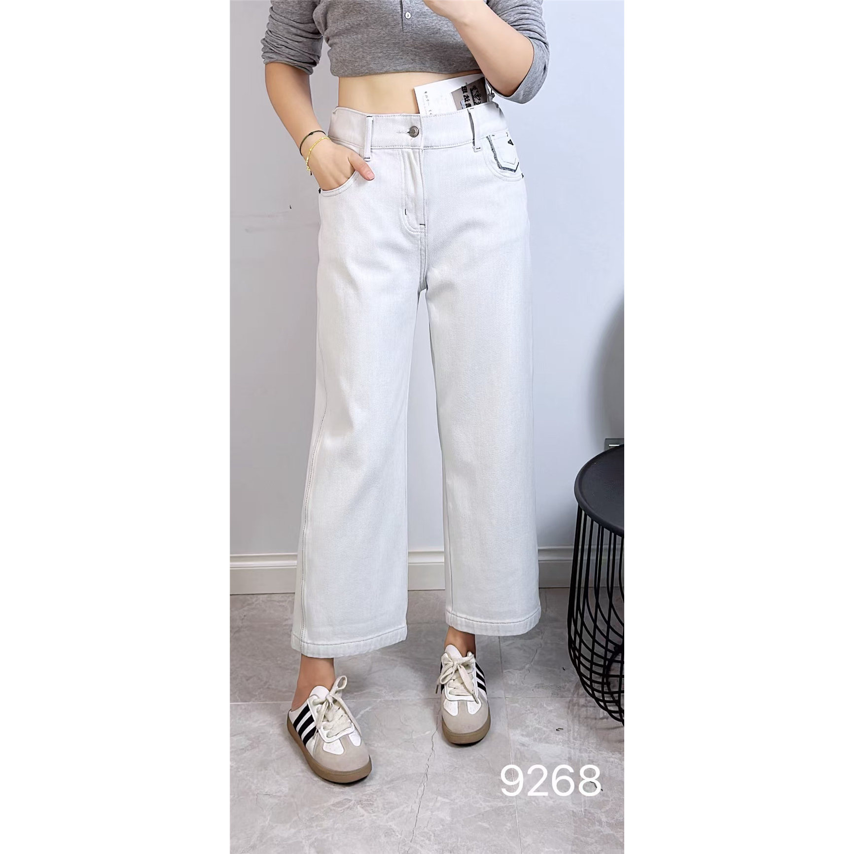 9268诰达思2025秋冬新款大码女装显瘦加薄绒牛仔裤子直筒裤微喇