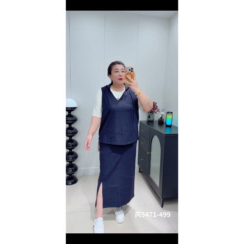 5471芮娜依莲2026秋季新款大码女装显瘦上衣+半身裙时尚两件套装