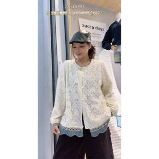 大码 百搭牛仔蕾丝衫 女装 打底衫 显瘦上衣时尚 5090妃儿红2026春新款