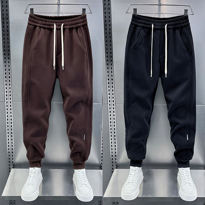 简约加绒加厚休闲裤纯色束脚卫裤