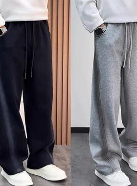 重磅美式加绒厚卫裤男士秋冬季2024新款宽松直筒长裤运动休闲裤子