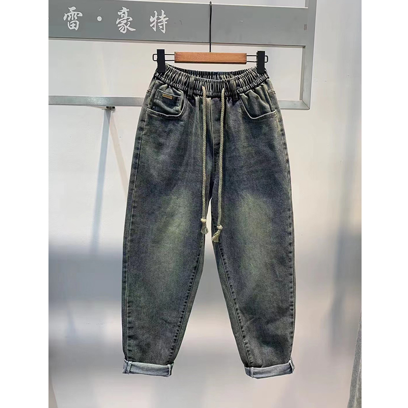 美式复古蓝水洗做旧牛仔裤男春秋