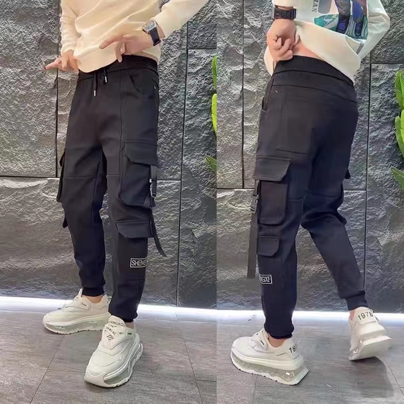 宽松个性8个口袋刺绣工装裤