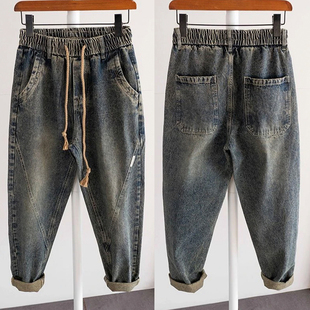 男士宽松复古水洗加绒牛仔裤秋冬潮牌大码哈伦裤痞帅直筒休闲长裤