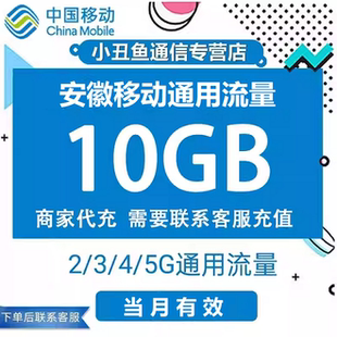 安徽移动手机流量充值10GB全国通用当月有效国内流量加油包叠加包