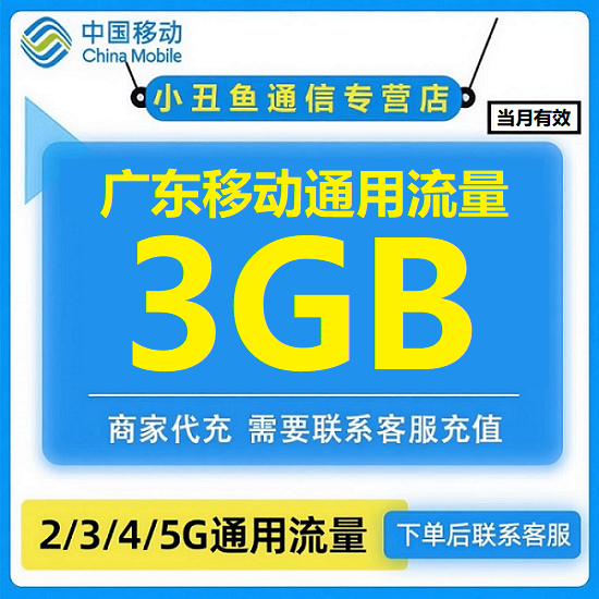 广东移动流量充值3G当月有效全国移动手机流量充值加油包4/5G通用