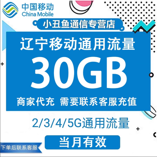 辽宁移动流量充值30GB流量包叠加包2/3/4/5G全国通用流量当月有效