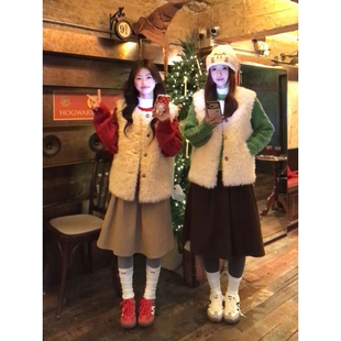 优雅学院风温柔红色麻花针织毛衣女生毛茸茸马甲背心外套两件套装