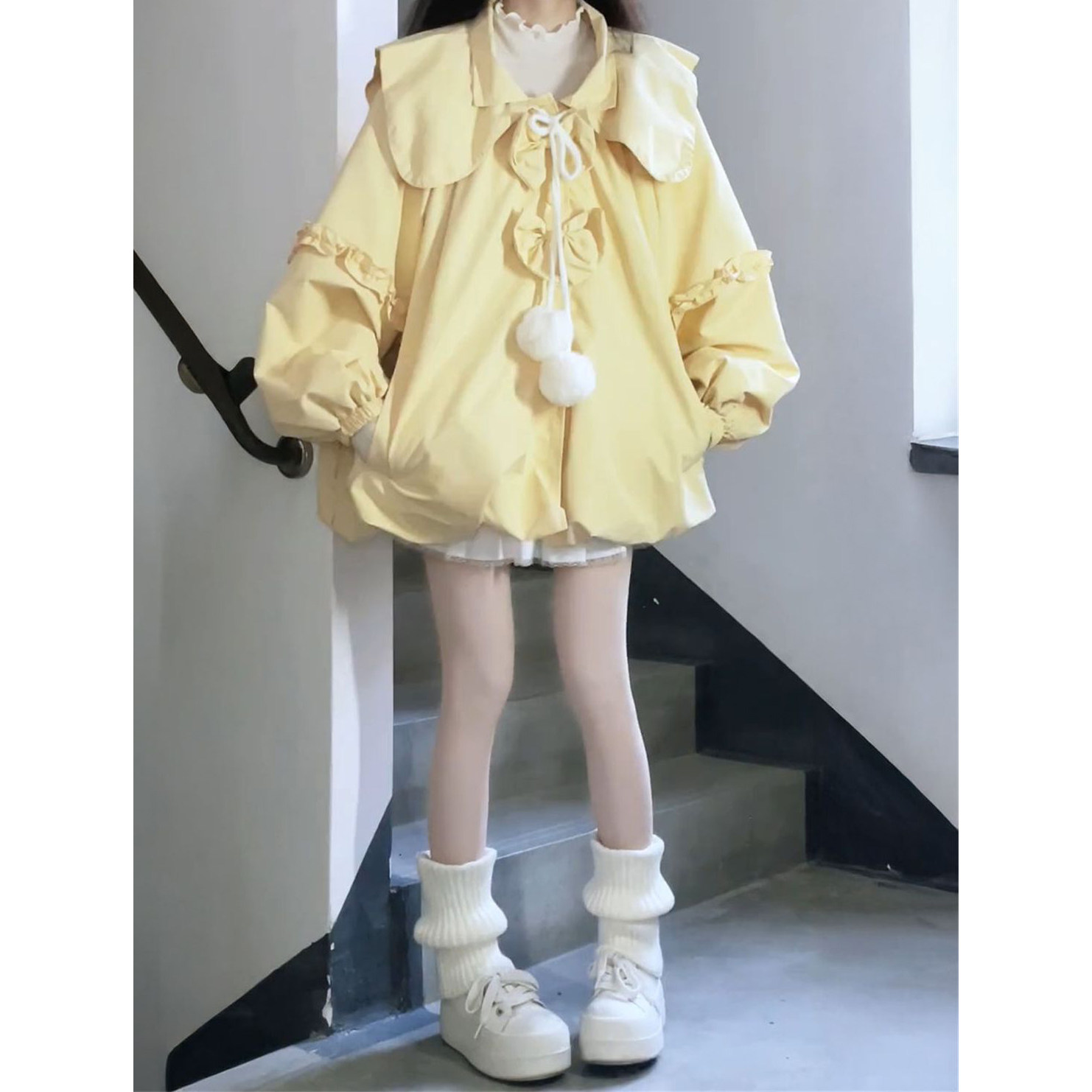 奶fufu黄色花苞灯笼设计感黄色棉服外套女2025冬季宽松保暖面包服,女装/女士精品,短外套,淘宝优惠券,粉丝福利购,淘宝优惠卷