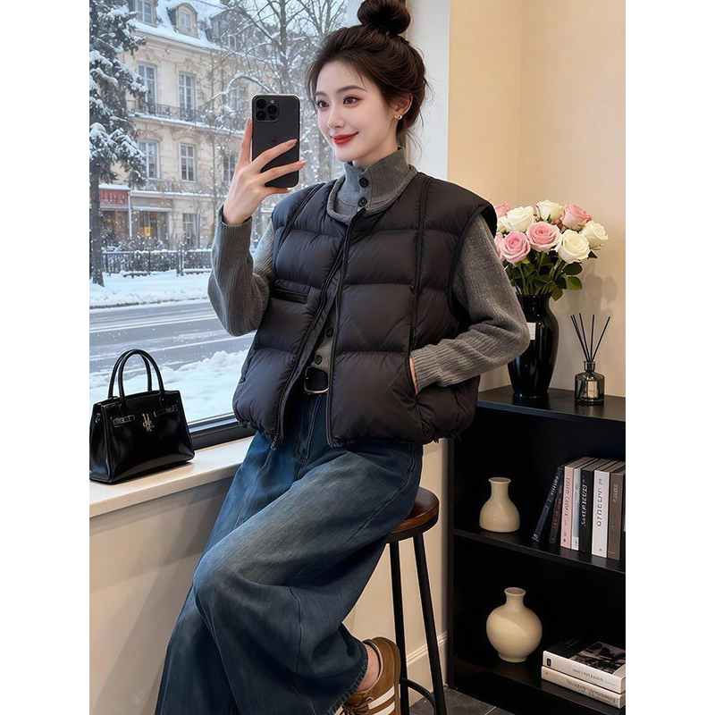 2025冬季黑色马甲棉衣棉服两件套