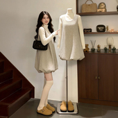 针织衫 2026穿搭一整套秋冬温柔U领无袖 碎花花苞背心连衣裙搭长袖