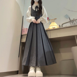 两件套装 2025秋季 衬衫 英伦学院风假两件连衣裙女学生搭配长袖 新款
