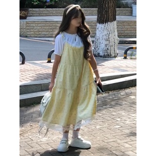 两件套装 法式 女搭配波点吊带裙夏季 温柔复古穿搭花边白色短袖 衬衫