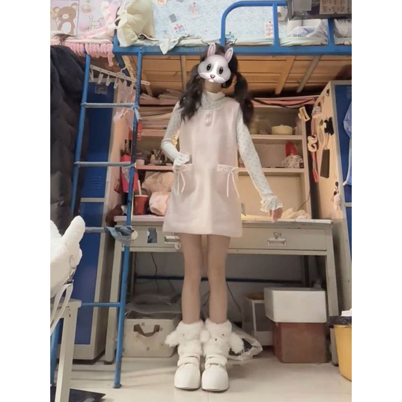 粉嫩学院风治愈蝴蝶结口袋背心裙春季波点打底衫百搭上衣两件套装,女装/女士精品,时尚套装,淘宝优惠券,粉丝福利购,淘宝优惠卷