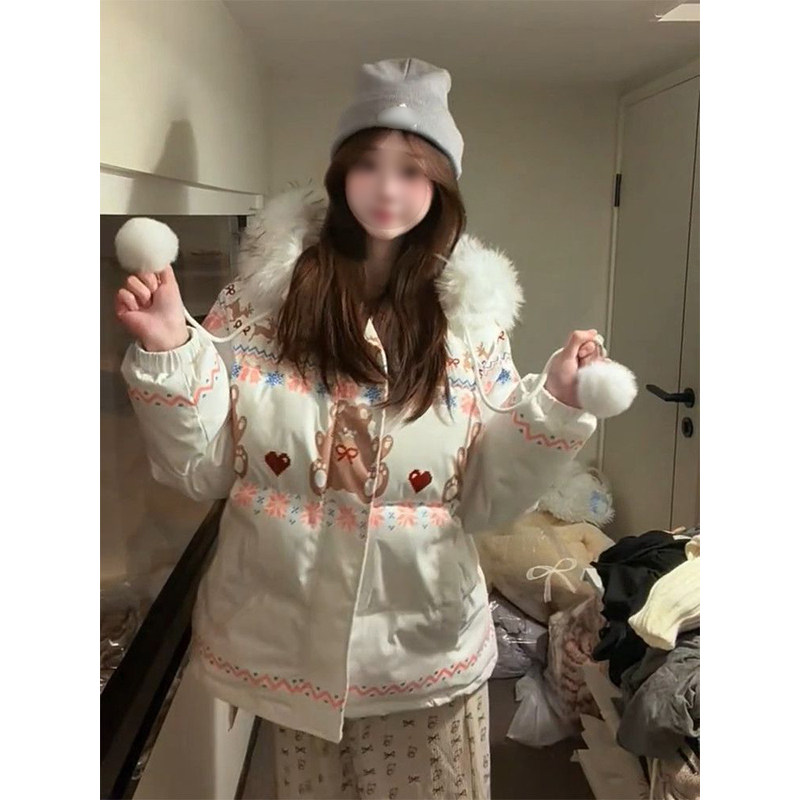 甜酷少女感复古学院风费尔岛雪花小熊棉服加厚宽松保暖女学生棉衣,女装/女士精品,棉衣/棉服,淘宝优惠券,粉丝福利购,淘宝优惠卷
