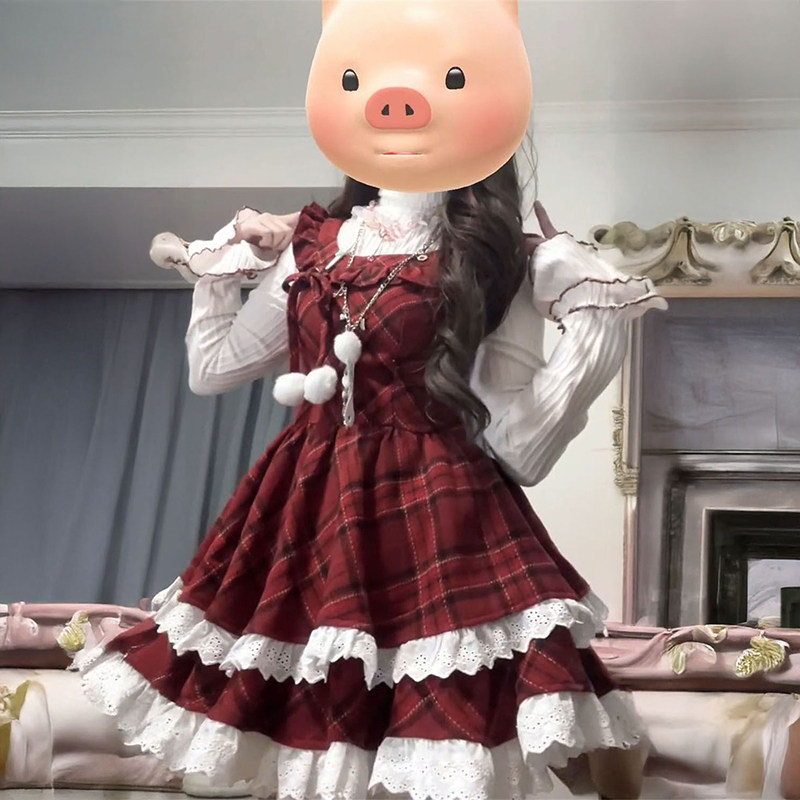 2026新年限定~可爱少女感复古红格纹背心连衣裙女叠穿蝴蝶结打底,女装/女士精品,时尚套装,淘宝优惠券,粉丝福利购,淘宝优惠卷