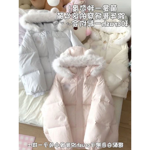 日常穿搭可爱小熊猫毛领连帽棉服外套女冬天宽松休闲暖和减龄棉衣