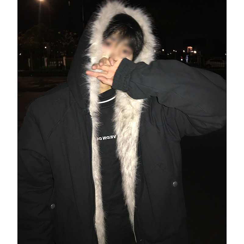 座山雕毛领加绒加厚棉服夹克男女