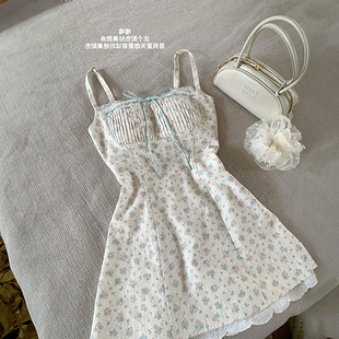 夏季 甜美纯欲风薄荷粉绿碎花吊带裙女学生收腰显瘦a字连衣裙 新款