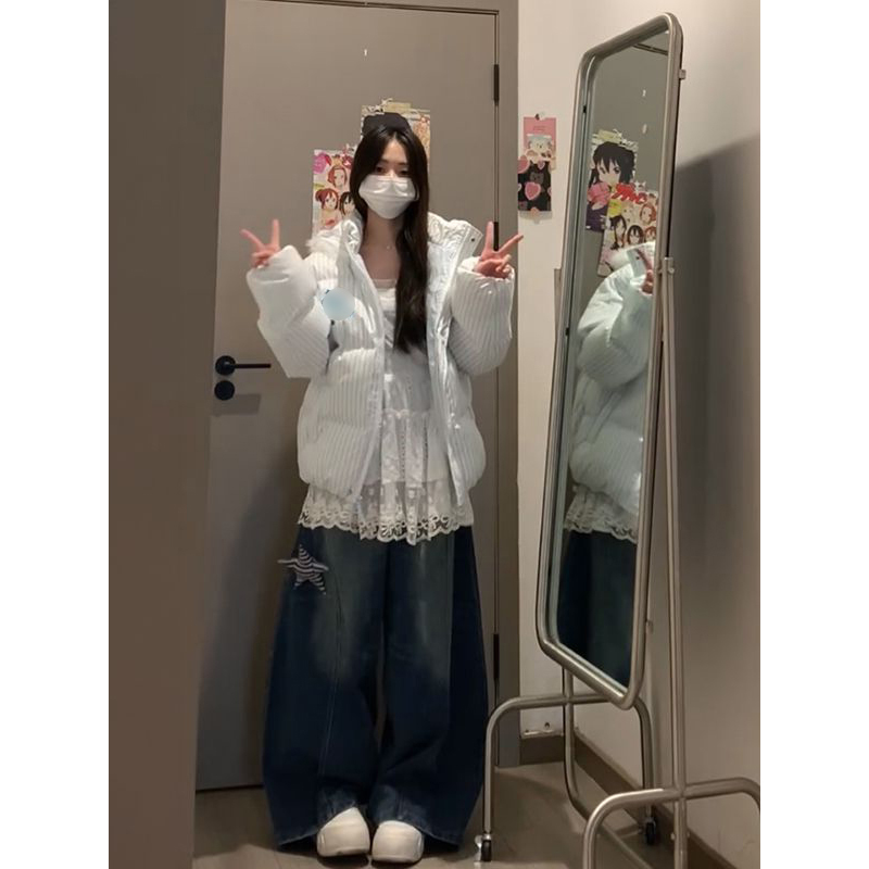 秋冬款兔耳朵大毛领连帽棉服外套