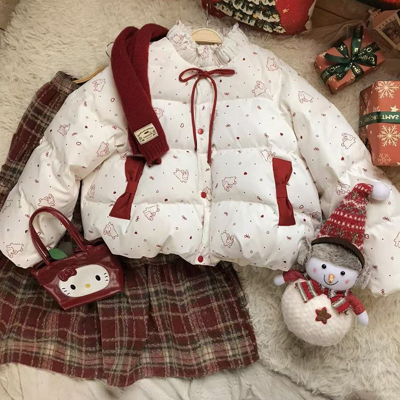 氛围感设计感可爱兔子爱心满印撞色棉服女冬季新款蝴蝶结绑带外套,女装/女士精品,棉衣/棉服,淘宝优惠券,粉丝福利购,淘宝优惠卷