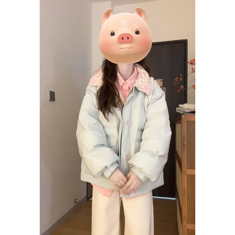 韩版学院风氛围感双面穿Polo领棉服外套女冬季加厚保暖棉衣情侣潮