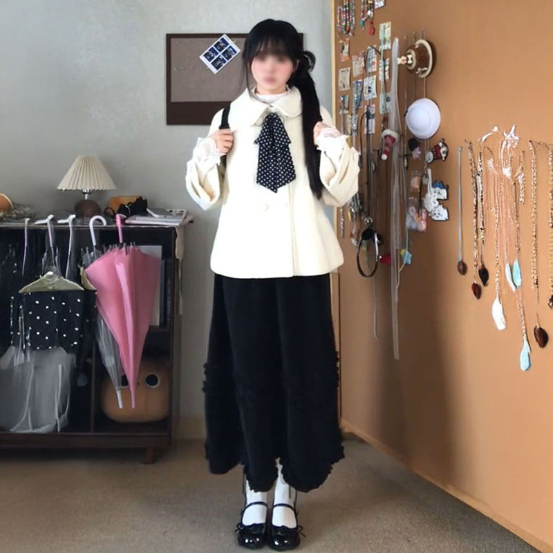 美式学院风蝴蝶结杏色毛呢大衣外套女+百搭木耳边半身裙两件/套装,女装/女士精品,时尚套装,淘宝优惠券,粉丝福利购,淘宝优惠卷